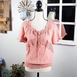 E&M Boho Lace Top, Large - Dusty Rose!